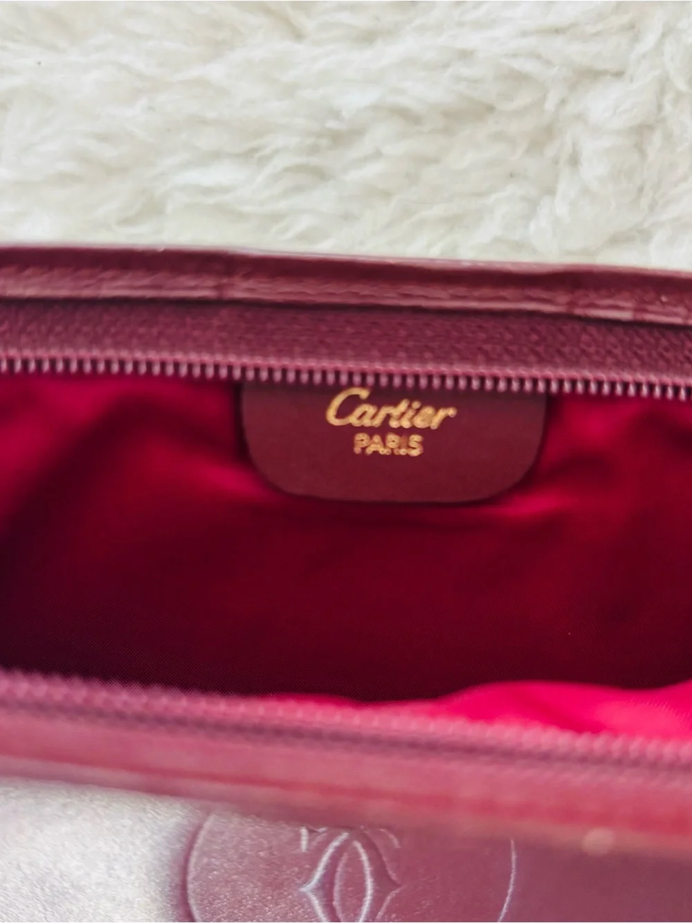 Cartier Burgundy Leather Vintage Small Pouch size 7.57”x5” approx